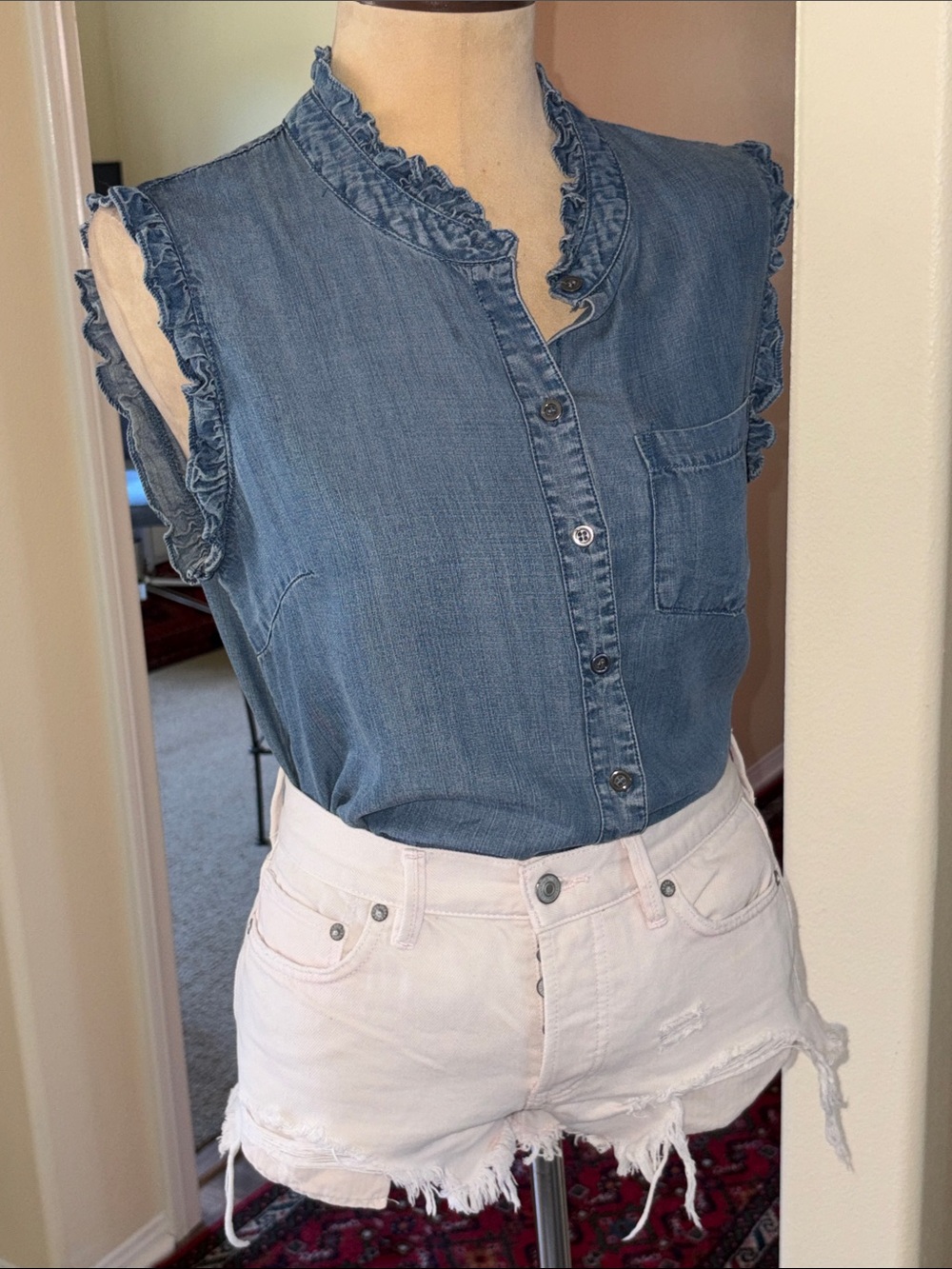 Velvet Heart Ruffled Denim Blouse - Picture 9 of 9